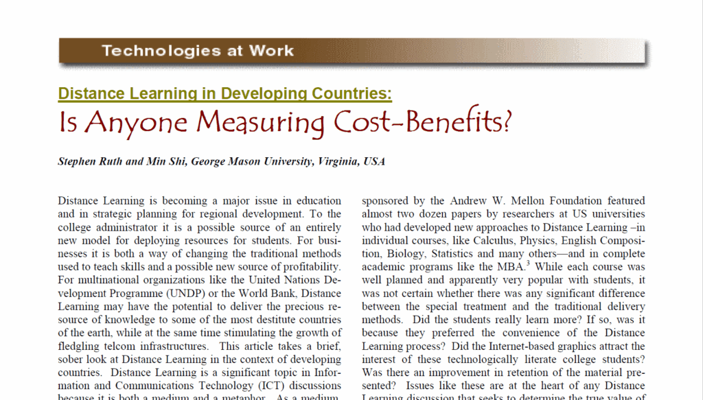 发展中国家的远程教育：有人计算过成本—效益吗？