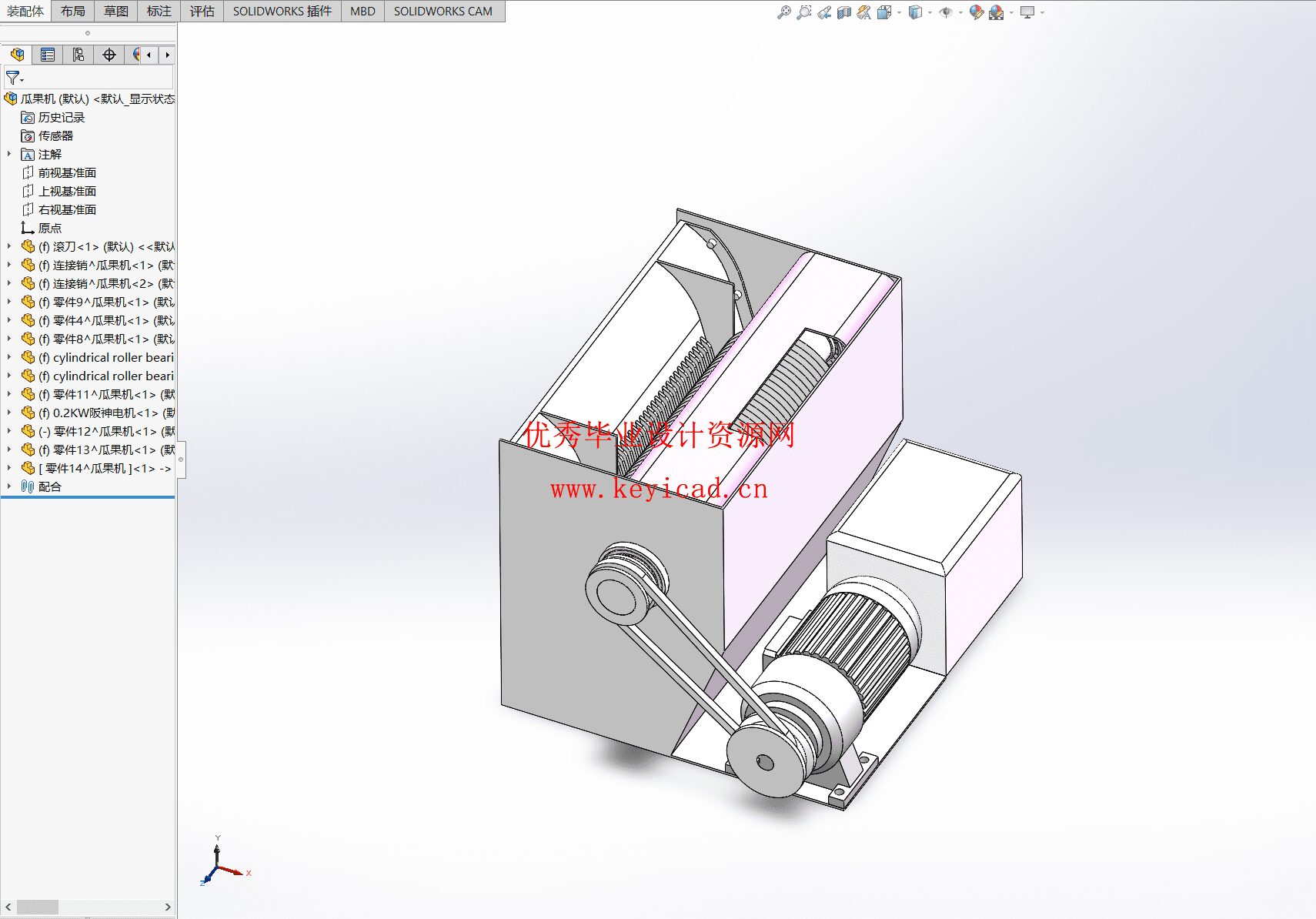 瓜果切片切丝机设计（附SolidWorks模型、CAD图纸、开题报告）