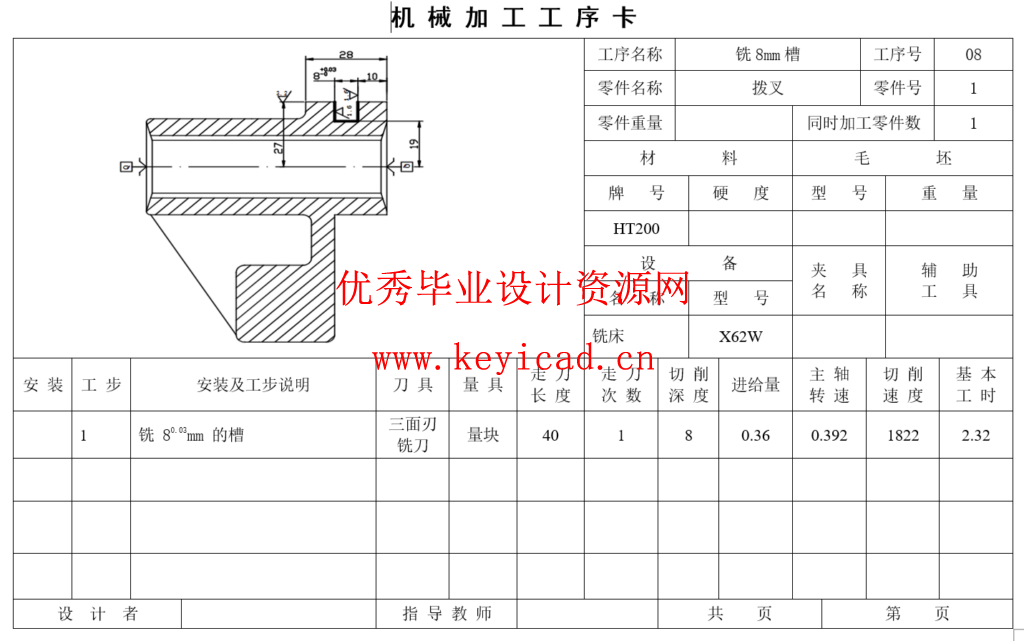 拨叉加工工艺设计及槽8 +0.03加工工序专用铣床夹具设计（CAD+说明书）