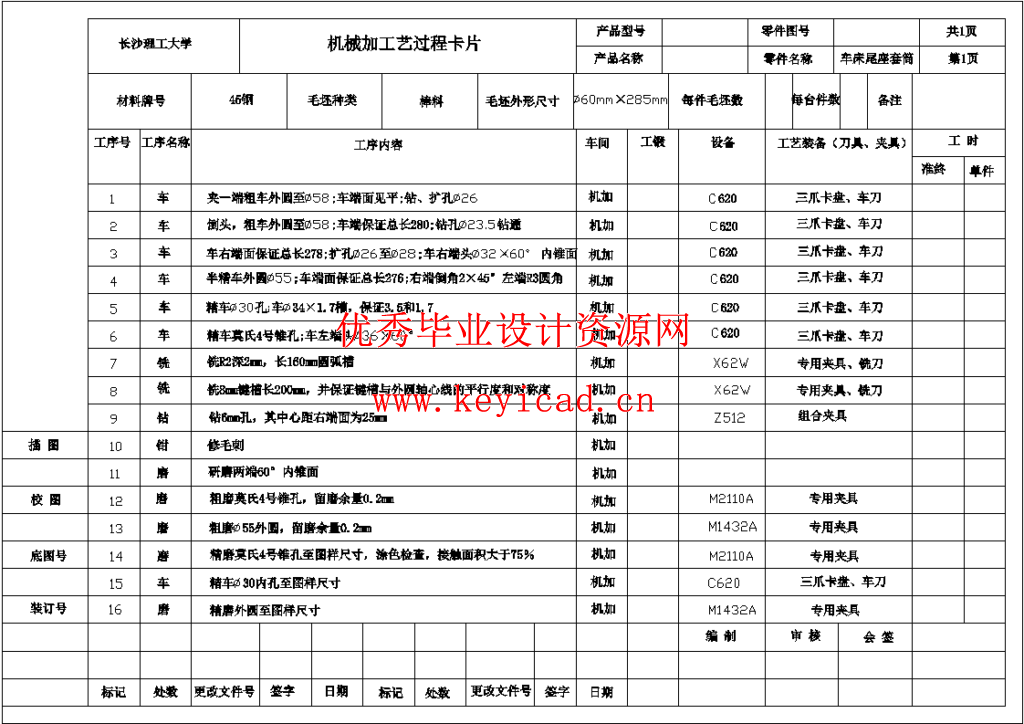 车床尾座套筒的加工工艺规程及铣R2深2mm圆弧槽专用夹具设计(CAD+说明书+任务书) 车床尾座套筒的加工工艺规程及铣R2深2mm圆弧槽专用夹具设计(CAD+说明书+任务书)