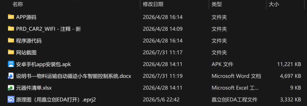 物料运输自动循迹小车智能控制系统设计(附程序源码、配套安卓APP安装包及源码、原理图) 物料运输自动循迹小车智能控制系统设计(附程序源码、配套安卓APP安装包及源码、原理图)