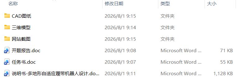 多地形自适应履带机器人设计(附SolidWorks模型、CAD图纸、开题报告) 多地形自适应履带机器人设计(附SolidWorks模型、CAD图纸、开题报告)